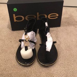 BEBE Black Sandals w/ gold hardware. Size 10 BN!